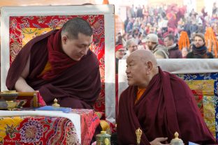 Thaye Dorje, His Holiness the 17th Gyalwa Karmapa with His Eminence Beru Khyentse Rinpoche at the Kagyu Monlam 2018