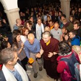 Thaye Dorje, His Holiness the 17th Gyalwa Karmapa, Sangyumla and their son Thugseyla arrive at the Europe Center in Germany.