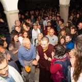 Thaye Dorje, His Holiness the 17th Gyalwa Karmapa, Sangyumla and their son Thugseyla arrive at the Europe Center in Germany.