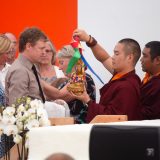 Traditional welcome ceremony for Thaye Dorje, His Holiness the 17th Gyalwa Karmapa, and Thugseyla at the Europe Center in Germany.