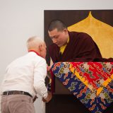 Traditional welcome ceremony for Thaye Dorje, His Holiness the 17th Gyalwa Karmapa, and Thugseyla at the Europe Center in Germany.