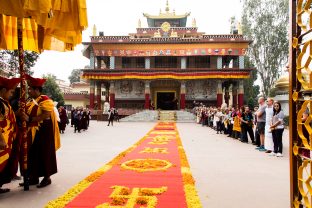 Thaye Dorje, His Holiness the 17th Gyalwa Karmapa, arrives for the Kagyu Monlam 2019. (Photo/Norbu Zangpo)