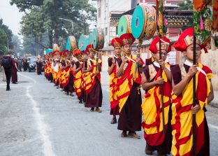 Thaye Dorje, His Holiness the 17th Gyalwa Karmapa, arrives for the Kagyu Monlam 2019. (Photo/Norbu Zangpo)