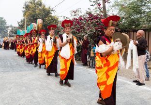 Thaye Dorje, His Holiness the 17th Gyalwa Karmapa, arrives for the Kagyu Monlam 2019. (Photo/Norbu Zangpo)