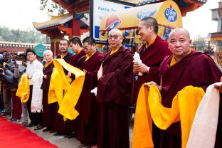 Thaye Dorje, His Holiness the 17th Gyalwa Karmapa, arrives for the Kagyu Monlam 2019. (Photo/Norbu Zangpo)