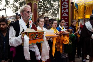 Thaye Dorje, His Holiness the 17th Gyalwa Karmapa, arrives for the Kagyu Monlam 2019. (Photo/Norbu Zangpo)