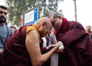 Thaye Dorje, His Holiness the 17th Gyalwa Karmapa, arrives for the Kagyu Monlam 2019. (Photo/Norbu Zangpo)