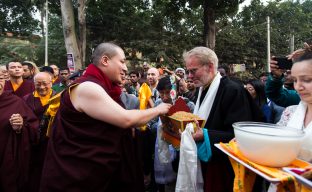 Thaye Dorje, His Holiness the 17th Gyalwa Karmapa, arrives for the Kagyu Monlam 2019. (Photo/Norbu Zangpo)