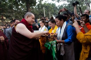 Thaye Dorje, His Holiness the 17th Gyalwa Karmapa, arrives for the Kagyu Monlam 2019. (Photo/Norbu Zangpo)