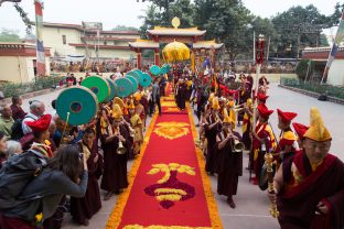 Thaye Dorje, His Holiness the 17th Gyalwa Karmapa, arrives for the Kagyu Monlam 2019. (Photo/Norbu Zangpo)