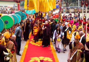 Thaye Dorje, His Holiness the 17th Gyalwa Karmapa, arrives for the Kagyu Monlam 2019. (Photo/Norbu Zangpo)