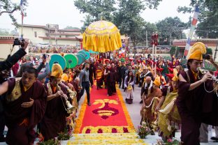 Thaye Dorje, His Holiness the 17th Gyalwa Karmapa, arrives for the Kagyu Monlam 2019. (Photo/Norbu Zangpo)