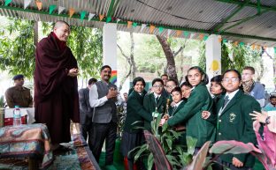 Thaye Dorje, His Holiness the 17th Gyalwa Karmapa, visits the Bodhi Tree School in Bodh Gaya, India, in December 2019 (Photo/Norbu Zangpo)