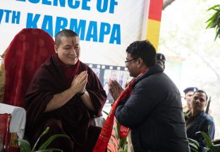 Thaye Dorje, His Holiness the 17th Gyalwa Karmapa, visits the Bodhi Tree School in Bodh Gaya, India, in December 2019 (Photo/Norbu Zangpo)