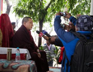 Thaye Dorje, His Holiness the 17th Gyalwa Karmapa, visits the Bodhi Tree School in Bodh Gaya, India, in December 2019 (Photo/Norbu Zangpo)