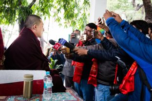 Thaye Dorje, His Holiness the 17th Gyalwa Karmapa, visits the Bodhi Tree School in Bodh Gaya, India, in December 2019 (Photo/Norbu Zangpo)