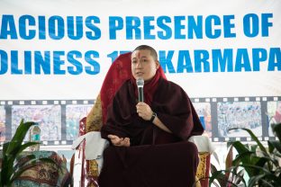 Thaye Dorje, His Holiness the 17th Gyalwa Karmapa, visits the Bodhi Tree School in Bodh Gaya, India, in December 2019 (Photo/Norbu Zangpo)