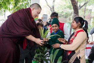 Thaye Dorje, His Holiness the 17th Gyalwa Karmapa, visits the Bodhi Tree School in Bodh Gaya, India, in December 2019 (Photo/Norbu Zangpo)