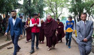 Thaye Dorje, His Holiness the 17th Gyalwa Karmapa, visits the Bodhi Tree School in Bodh Gaya, India, in December 2019 (Photo/Norbu Zangpo)