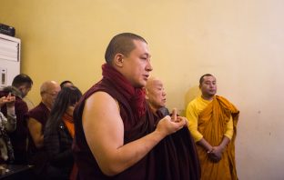 Thaye Dorje, His Holiness the 17th Gyalwa Karmapa, presides over prayers on the opening day of the Kagyu Monlam in Bodh Gaya, India, in December 2019 (Photo/Norbu Zangpo)