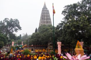 Thaye Dorje, His Holiness the 17th Gyalwa Karmapa, presides over prayers on the opening day of the Kagyu Monlam in Bodh Gaya, India, in December 2019 (Photo/Norbu Zangpo)