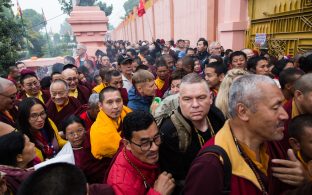 Thaye Dorje, His Holiness the 17th Gyalwa Karmapa, presides over prayers on the opening day of the Kagyu Monlam in Bodh Gaya, India, in December 2019 (Photo/Norbu Zangpo)