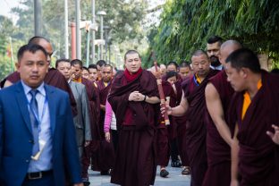 Thaye Dorje, His Holiness the 17th Gyalwa Karmapa, on day three of the 2019 Kagyu Monlam, Bodh Gaya, India, December 2019 (Photo/Norbu Zangpo)