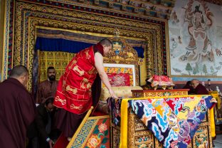 Thaye Dorje, His Holiness the 17th Gyalwa Karmapa, gives a Chenresig empowerment at Karma Temple, Bodh Gaya, India, December 2019. Photo / Norbu Zangpo