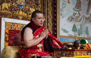 Thaye Dorje, His Holiness the 17th Gyalwa Karmapa, gives a Chenresig empowerment at Karma Temple, Bodh Gaya, India, December 2019. Photo / Norbu Zangpo