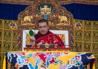 Thaye Dorje, His Holiness the 17th Gyalwa Karmapa, gives a Chenresig empowerment at Karma Temple, Bodh Gaya, India, December 2019. Photo / Norbu Zangpo