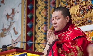 Thaye Dorje, His Holiness the 17th Gyalwa Karmapa, gives a Chenresig empowerment at Karma Temple, Bodh Gaya, India, December 2019. Photo / Norbu Zangpo