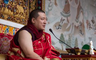 Thaye Dorje, His Holiness the 17th Gyalwa Karmapa, gives a Chenresig empowerment at Karma Temple, Bodh Gaya, India, December 2019. Photo / Norbu Zangpo