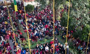 Thaye Dorje, His Holiness the 17th Gyalwa Karmapa, gives a Chenresig empowerment at Karma Temple, Bodh Gaya, India, December 2019. Photo / Norbu Zangpo