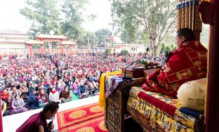 Thaye Dorje, His Holiness the 17th Gyalwa Karmapa, gives a Chenresig empowerment at Karma Temple, Bodh Gaya, India, December 2019. Photo / Norbu Zangpo