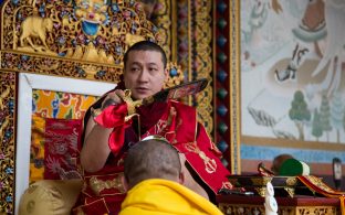 Thaye Dorje, His Holiness the 17th Gyalwa Karmapa, gives a Chenresig empowerment at Karma Temple, Bodh Gaya, India, December 2019. Photo / Norbu Zangpo