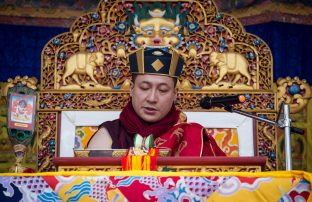 Thaye Dorje, His Holiness the 17th Gyalwa Karmapa, gives a Chenresig empowerment at Karma Temple, Bodh Gaya, India, December 2019. Photo / Norbu Zangpo
