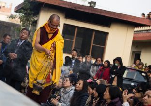 Thaye Dorje, His Holiness the 17th Gyalwa Karmapa, gives a Chenresig empowerment at Karma Temple, Bodh Gaya, India, December 2019. Photo / Norbu Zangpo