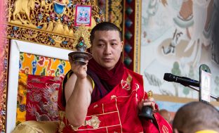 Thaye Dorje, His Holiness the 17th Gyalwa Karmapa, gives a Chenresig empowerment at Karma Temple, Bodh Gaya, India, December 2019. Photo / Norbu Zangpo