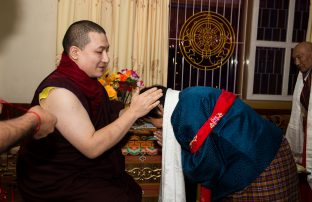 Thaye Dorje, His Holiness the 17th Gyalwa Karmapa, gives a Chenresig empowerment at Karma Temple, Bodh Gaya, India, December 2019. Photo / Norbu Zangpo