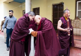 Thaye Dorje, His Holiness the 17th Gyalwa Karmapa, presides over a fire puja at His Eminence Beru Khyentse Rinpoche's guest house, India, December 2019. Photo / Norbu Zangpo