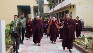 Thaye Dorje, His Holiness the 17th Gyalwa Karmapa, presides over a fire puja at His Eminence Beru Khyentse Rinpoche's guest house, India, December 2019. Photo / Norbu Zangpo