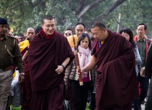 Thaye Dorje, His Holiness the 17th Gyalwa Karmapa, presides over aspiration prayers on the final day of the 2019 Kagyu Monlam, Bodh Gaya, India. Photo / Norbu Zangpo