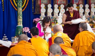 Thaye Dorje, His Holiness the 17th Gyalwa Karmapa, presides over aspiration prayers on the final day of the 2019 Kagyu Monlam, Bodh Gaya, India. Photo / Norbu Zangpo