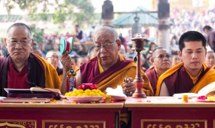 Thaye Dorje, His Holiness the 17th Gyalwa Karmapa, presides over aspiration prayers on the final day of the 2019 Kagyu Monlam, Bodh Gaya, India. Photo / Norbu Zangpo