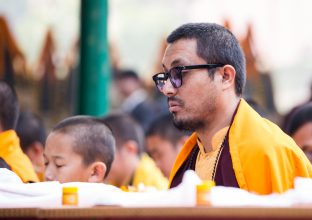 Thaye Dorje, His Holiness the 17th Gyalwa Karmapa, presides over aspiration prayers on the final day of the 2019 Kagyu Monlam, Bodh Gaya, India. Photo / Norbu Zangpo