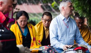 Thaye Dorje, His Holiness the 17th Gyalwa Karmapa, presides over aspiration prayers on the final day of the 2019 Kagyu Monlam, Bodh Gaya, India. Photo / Norbu Zangpo