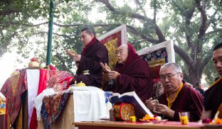 Thaye Dorje, His Holiness the 17th Gyalwa Karmapa, presides over aspiration prayers on the final day of the 2019 Kagyu Monlam, Bodh Gaya, India. Photo / Norbu Zangpo