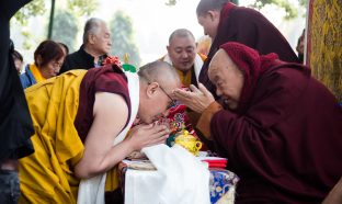 Thaye Dorje, His Holiness the 17th Gyalwa Karmapa, presides over aspiration prayers on the final day of the 2019 Kagyu Monlam, Bodh Gaya, India. Photo / Norbu Zangpo