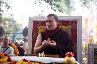 Thaye Dorje, His Holiness the 17th Gyalwa Karmapa, presides over aspiration prayers on the final day of the 2019 Kagyu Monlam, Bodh Gaya, India. Photo / Norbu Zangpo