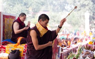 Thaye Dorje, His Holiness the 17th Gyalwa Karmapa, presides over aspiration prayers on the final day of the 2019 Kagyu Monlam, Bodh Gaya, India. Photo / Norbu Zangpo